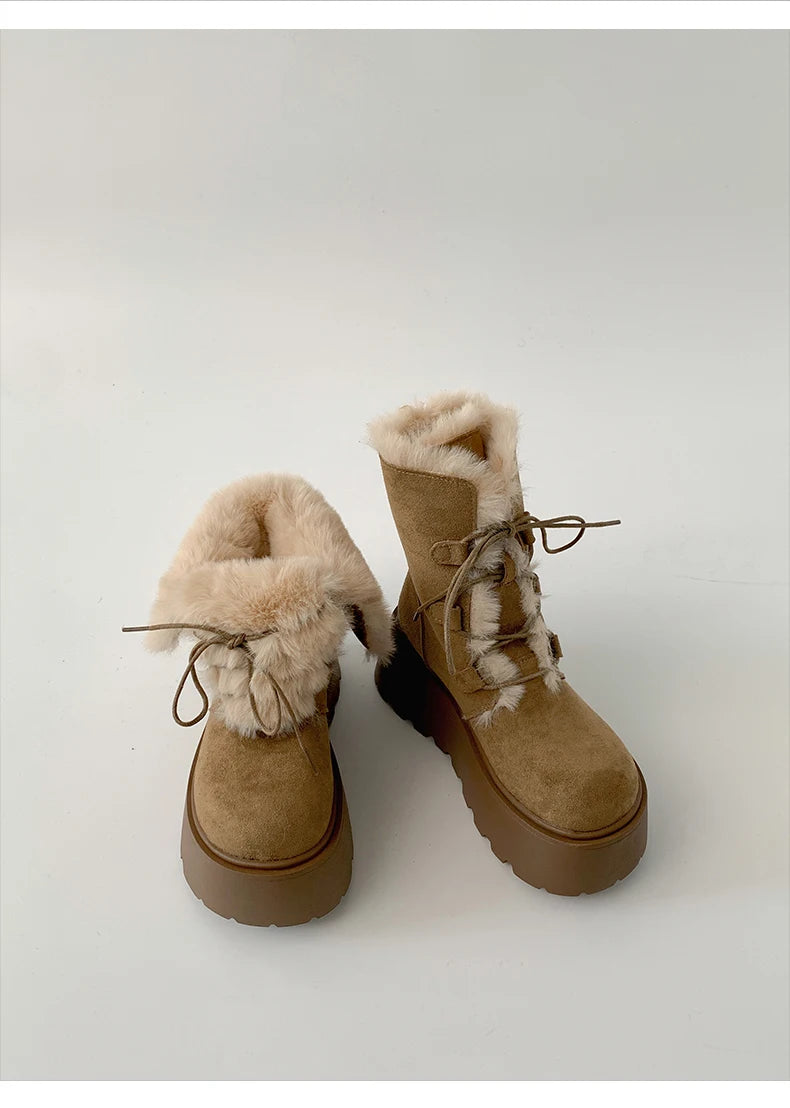 Women’s Winter Chunky Sole Fur Snow Boots – Cozy Height-Boosting Cotton Short Booties