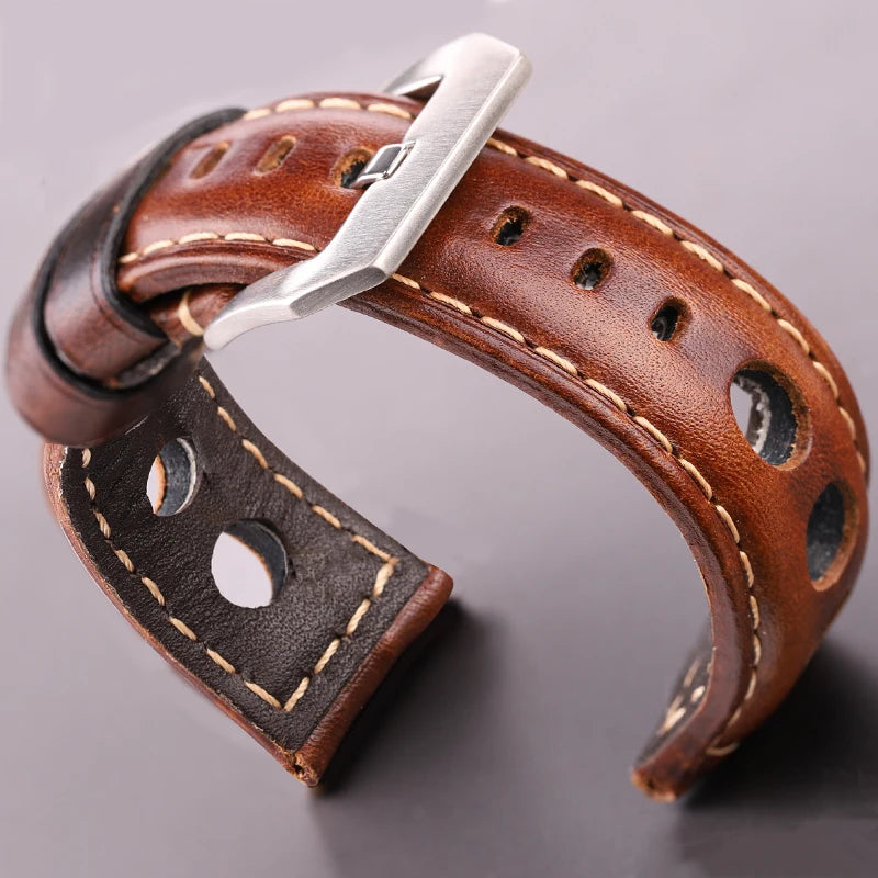 Vintage Genuine Cowhide Leather Watch Strap – 20mm 22mm 24mm Watchband with Pin Buckle for Men & Women