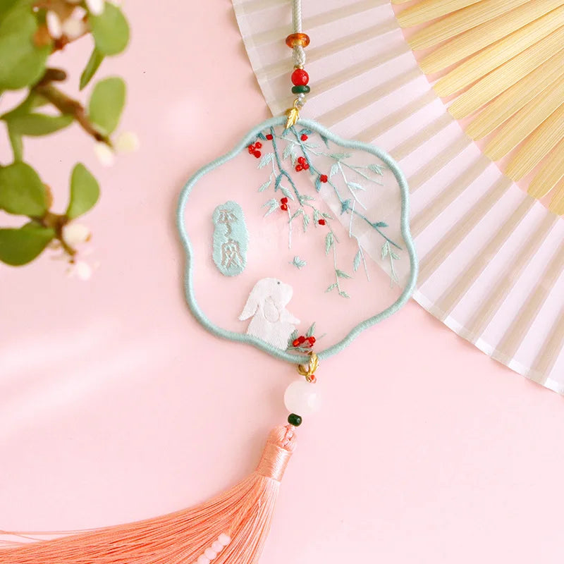 Handmade Embroidered Amulet DIY Kit – Easy Needlework Sewing & Car Pendant Needlepoint for Beginners