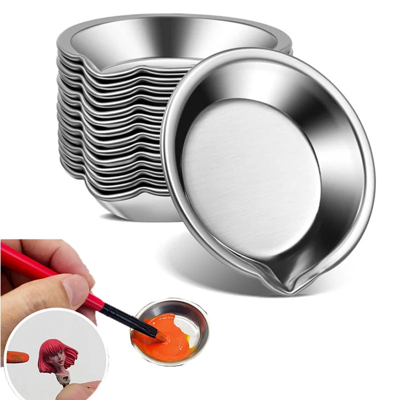 12PCS Stainless Steel Paint Mixing Bowls Set – Oil Paint Trays & Color Cups for DIY Art, Craft & Children Painting Tools