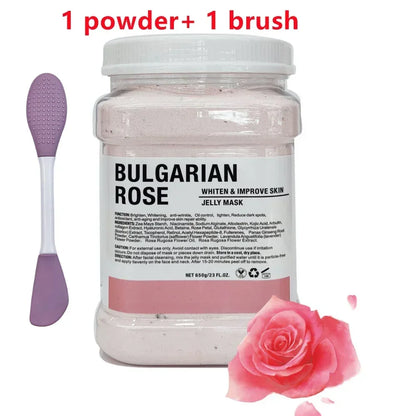 650g Chamomile Hyaluronic Acid Facial Moisturizing Mask Powder with Silicone Brush, Rose Jelly Mask for Skin Elasticity