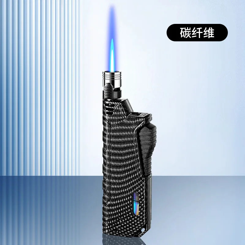 JOBON Outdoor Camping Blue Flame Lighter — Retractable Lever Ignition with Visual Window, Windproof Gadget for Men