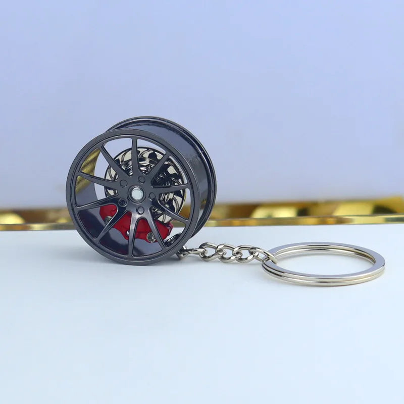 Wheel Hub Car Keychain – 3D Alloy Tire & Brake Disc Fidget Toy Keyring Pendant for Bags, Gadget Gift