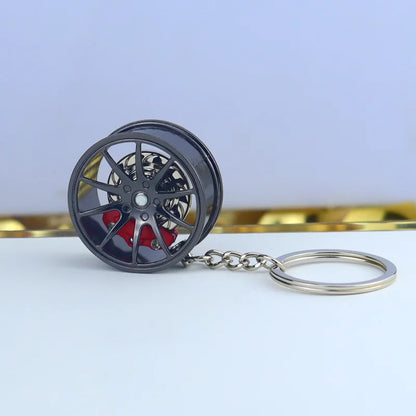 Wheel Hub Car Keychain – 3D Alloy Tire & Brake Disc Fidget Toy Keyring Pendant for Bags, Gadget Gift