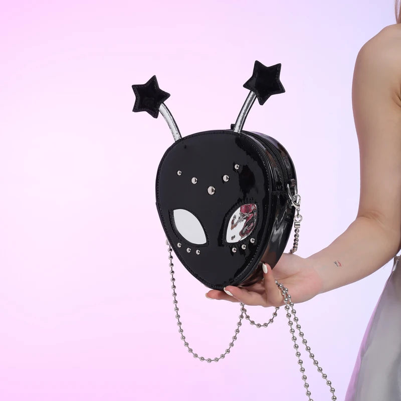 Alien Pattern PU Leather Shoulder Bag – Halloween Chic Crossbody Messenger Purse for Women & Girls