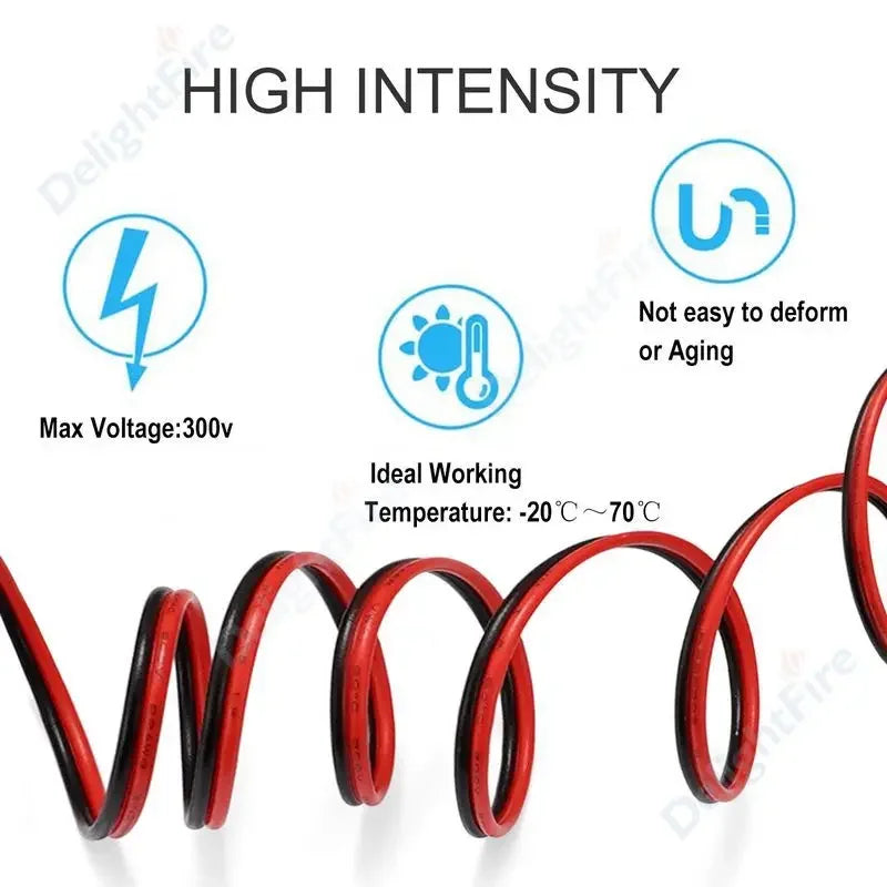 2-PIN Electrical Wire – Tinned Copper PVC Insulated Red & Black Cable for LED Strip Light Extension, 18/26/28 AWG