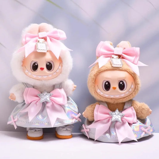 15-17cm Labubu Doll Clothes Set — Trendy Cute Laser Dress with Hairband Accessories