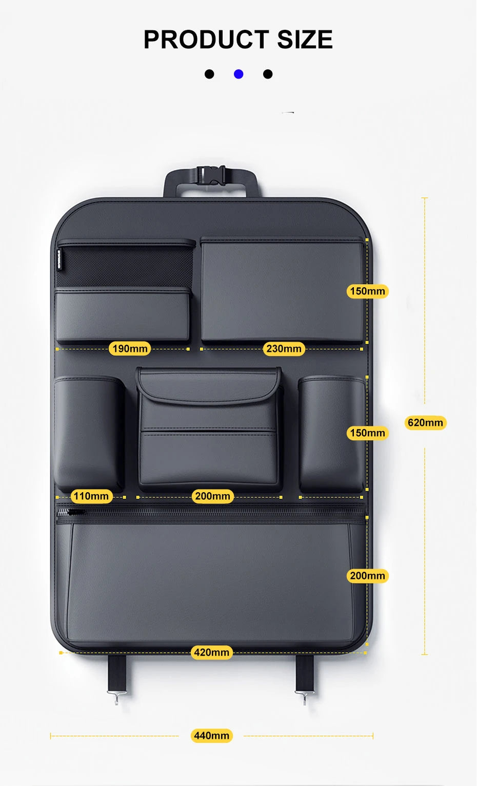 SEAMETAL Car Seat Back Storage Bag – PU Leather Auto Organizer with Tissue Box, Multifunctional Car Storage Accessory