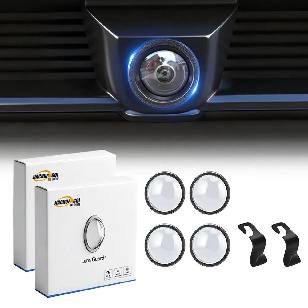 4-Piece Car Camera Lens Guards - 360° Panoramic Camera Anti-Scratch & Dust Protection Covers with 2 Hooks