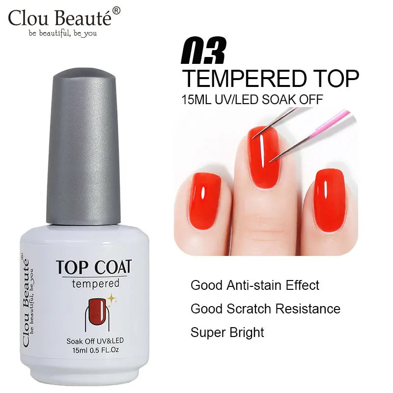 Clou Beaute 15ml Gel Nail Polish Set – Red Black White Green Neon UV Soak-Off Semi-Permanent Nail Varnish Base & Velvet Top Coat