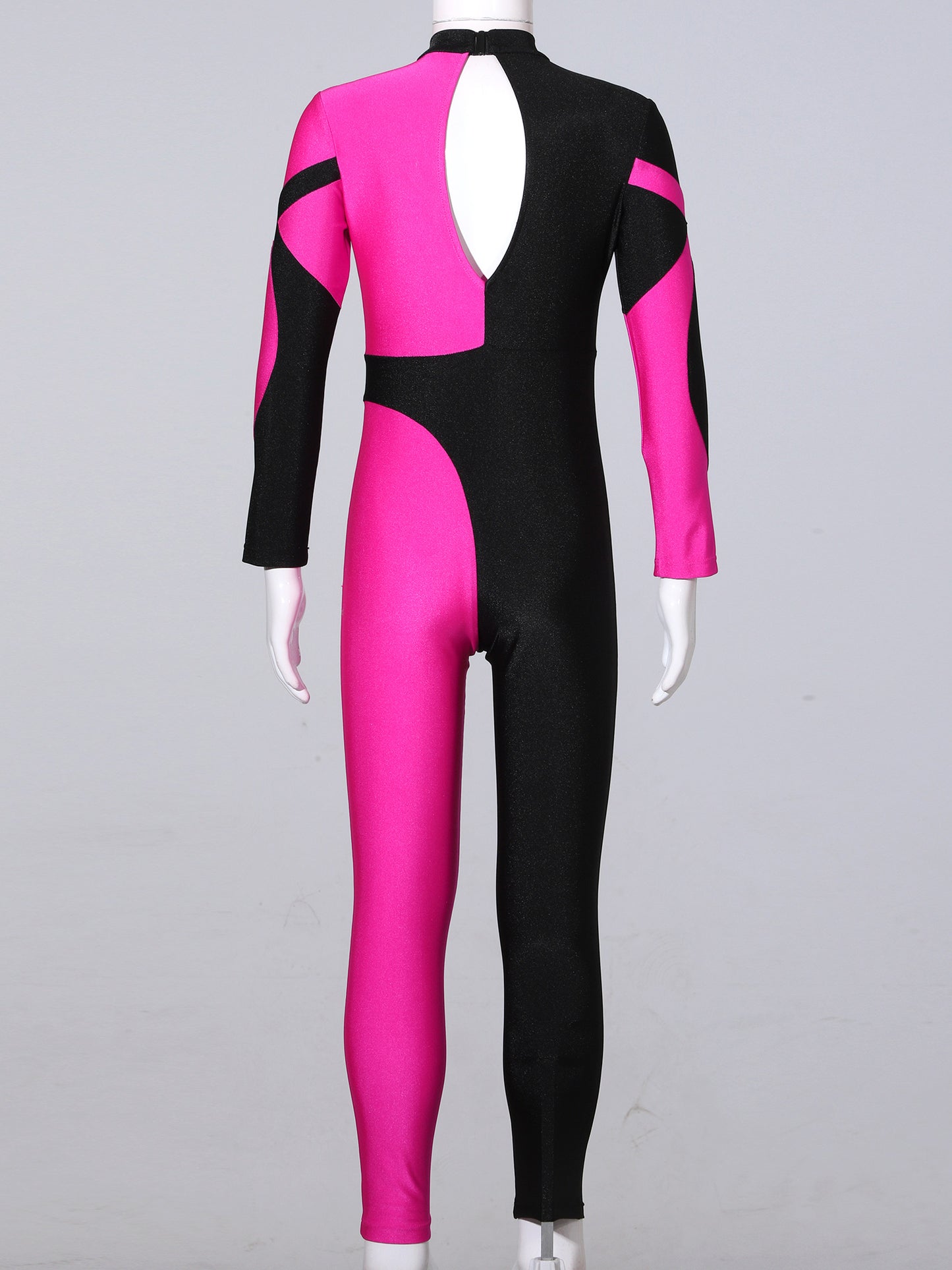 Kids Girls Long Sleeve Rhinestone Bodysuit — Full Body Dancewear Gymnastics Leotard Skating Jumpsuit