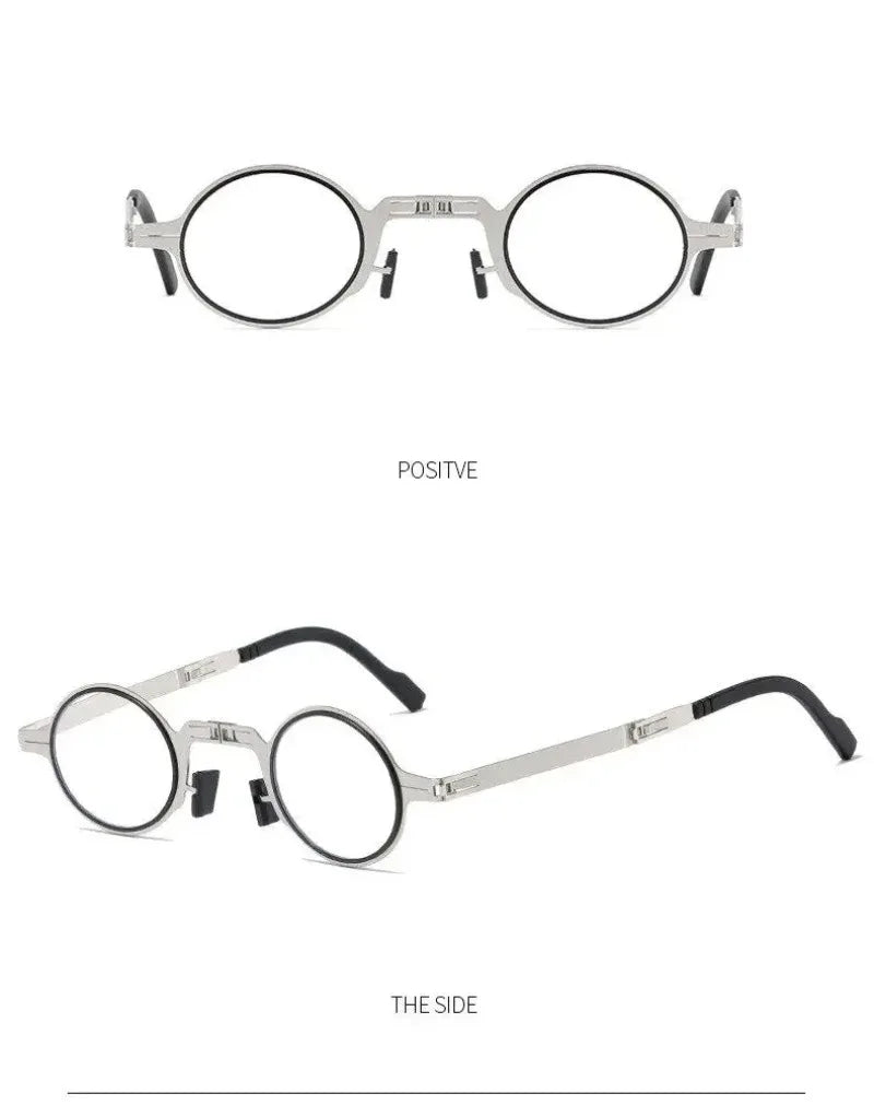 Unisex Folding Reading Glasses – Full Metal Frame, Transparent Lenses, Anti-Blue Light with Case