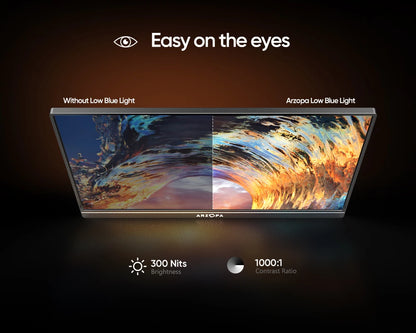 Arzopa 15.6" FHD Portable Monitor – 1080P IPS Second Screen for PC, Laptop, Mac, Xbox, PS4 & Switch