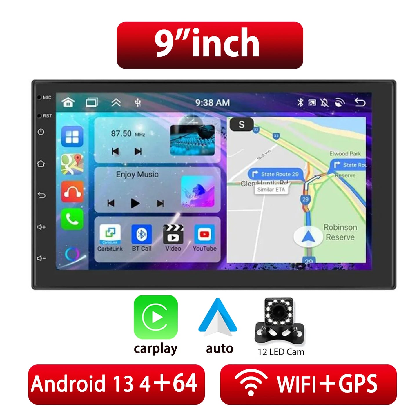 ESSGOO 2DIN Car Radio – Wireless CarPlay Android Auto GPS Navigator MP5 Player with 7"/9" Glass Touchscreen, Wi-Fi, FM & Bluetooth Car Stereo