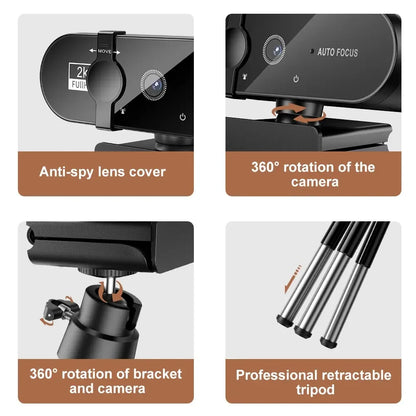 4K Webcam with Microphone - 1080P Mini Camera, 2K Full HD, Auto Focus for PC, Laptop, Video Shooting
