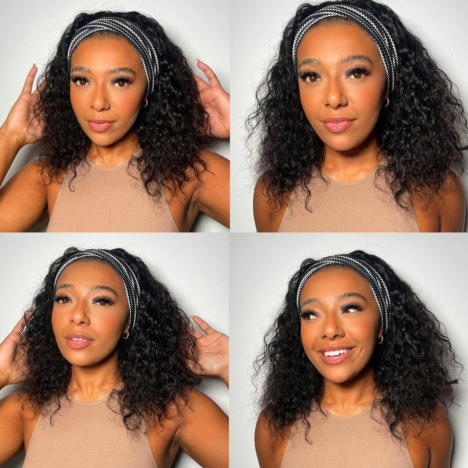 Headband Wig Human Hair - Kinky Curly MYLOCKME No Glue, Full Machine Made Brazilian Remy Hair for Women, 180% Density