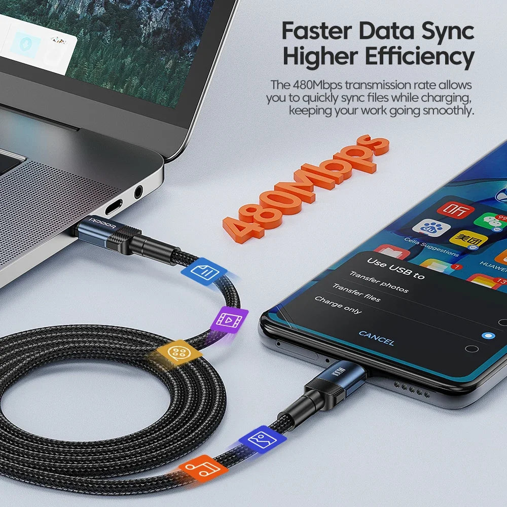 Toocki PD 100W/60W Type-C to Type-C Cable – Quick Charge 3.0 Fast Charging for iPhone 15, Huawei, Samsung, Xiaomi