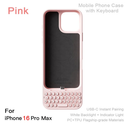 Magnetic Phone Case with Keyboard - All-in-One Wired External Keyboard Case for iPhone 16 Pro Max & 17 Pro Max