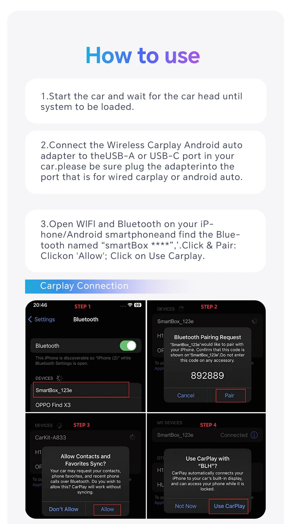 XUDA 2025 2-in-1 Wireless CarPlay & Android Auto Mini Box — Smart Plug & Play Adapter with Bluetooth & Fast WiFi Connect