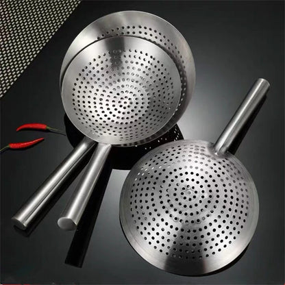 Thickened 304 Stainless Steel Colander with Long Handle – Large Kitchen Sieve for Oil, Flour, Noodles & Dumplings