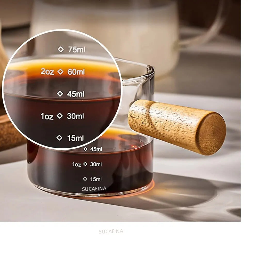 75ml Heat-Resistant Glass Espresso Measuring Cup - Double/Single Mouth Milk Jug with Handle - Glass Scale Measure Mug