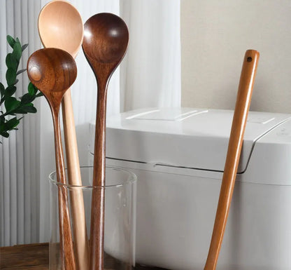 Long Wooden Spoons – Natural Coffee Stirring Rods & Tea Dessert Spoons for Soup Kitchen Tableware