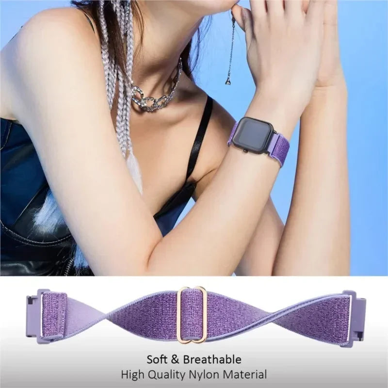 Nylon Elastic Watch Band for Amazfit GTS/GTR 4-3-2, Stratos & Bip Series – Bohemian Shiny Adjustable 20mm/22mm Strap