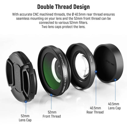 NEEWER 40.5mm HD Wide-Angle Lens – 2-in-1 18mm Wide-Angle & 10x Macro Lens Adapter for Sony ZV-1F, ZV-E10, A5000, A6000