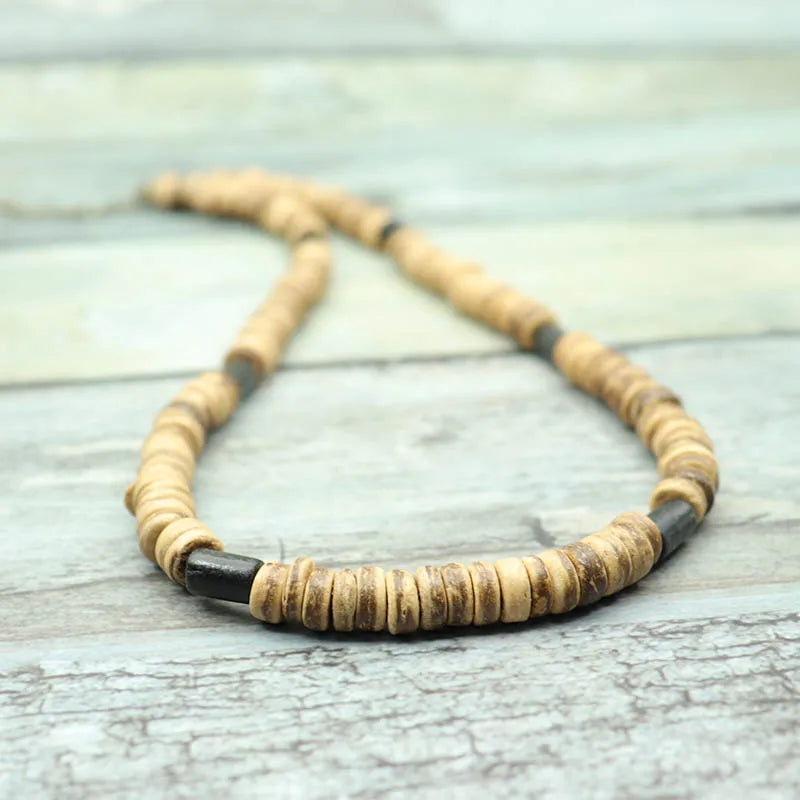 Natural Coconut Husk Necklace for Men – Handmade 18-Inch Short Choker, Gift for Him