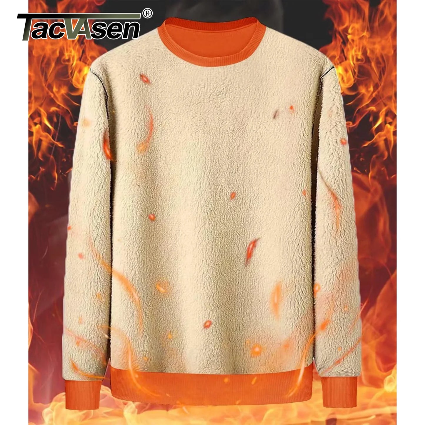 TACVASEN Men’s Winter Fleece Sweatshirt – Thicken Sherpa-Lined Crewneck Pullover, Warm Heavy Winter Top, No Hood
