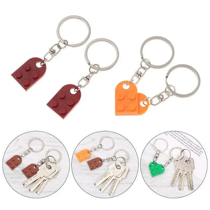 Love Heart Brick Keychain - Matching Couple Key Ring, Building Block Jewelry Gift for Birthdays