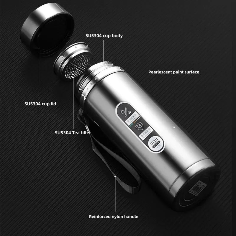 Stainless Steel Thermos Bottle 500ML-1L with LED Temperature Display - SUS304 Vacuum Flask for Tea and Water, Portable Travel Cup
