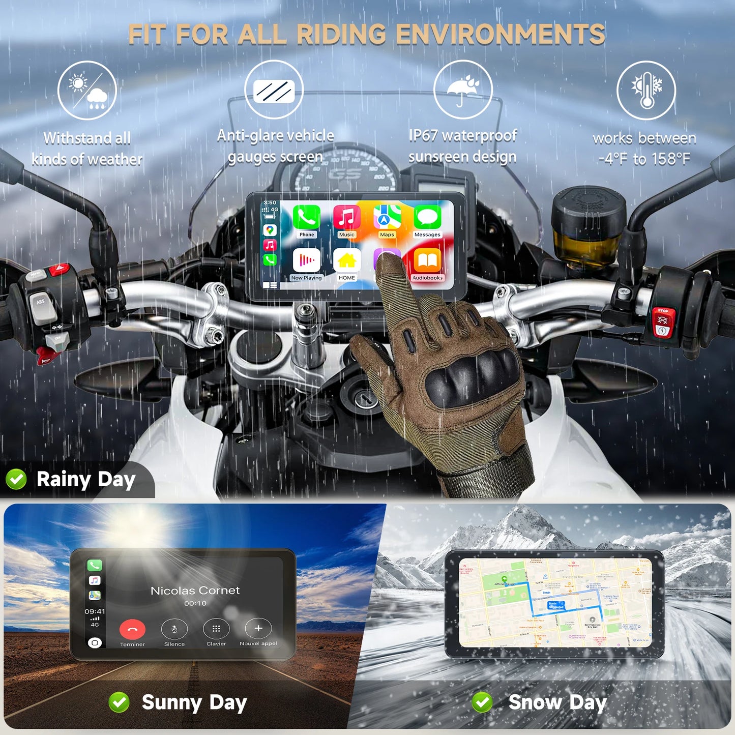 6.25 Inch Portable Motorcycle GPS Navigator with Wireless Apple CarPlay & Android Auto Touchscreen – Spedal CL871