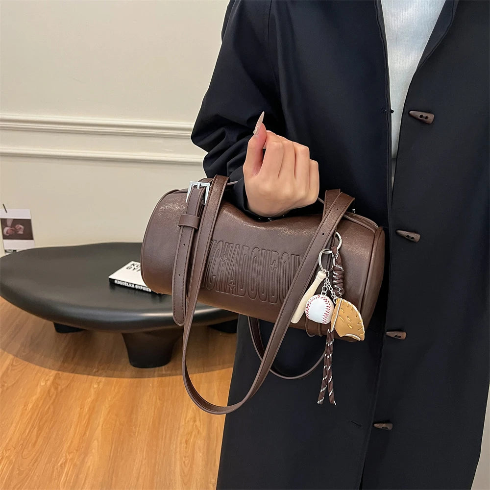 2024 Multifunctional Cylinder Shoulder Bag for Women – Luxury Crossbody Handbag with Pendant