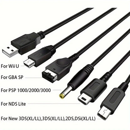 5-in-1 USB-C Multi Charging Cable — Compatible with Nintendo New 3DS XL, NDS Lite, NDSi LL, Wii U, GBA & Sony PSP 1000/2000