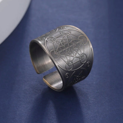 Dawapara 7 Archangels Protection Ring – Metatron Cube, Lilith Symbol, King Solomon Secrets Vintage Amulet Jewelry