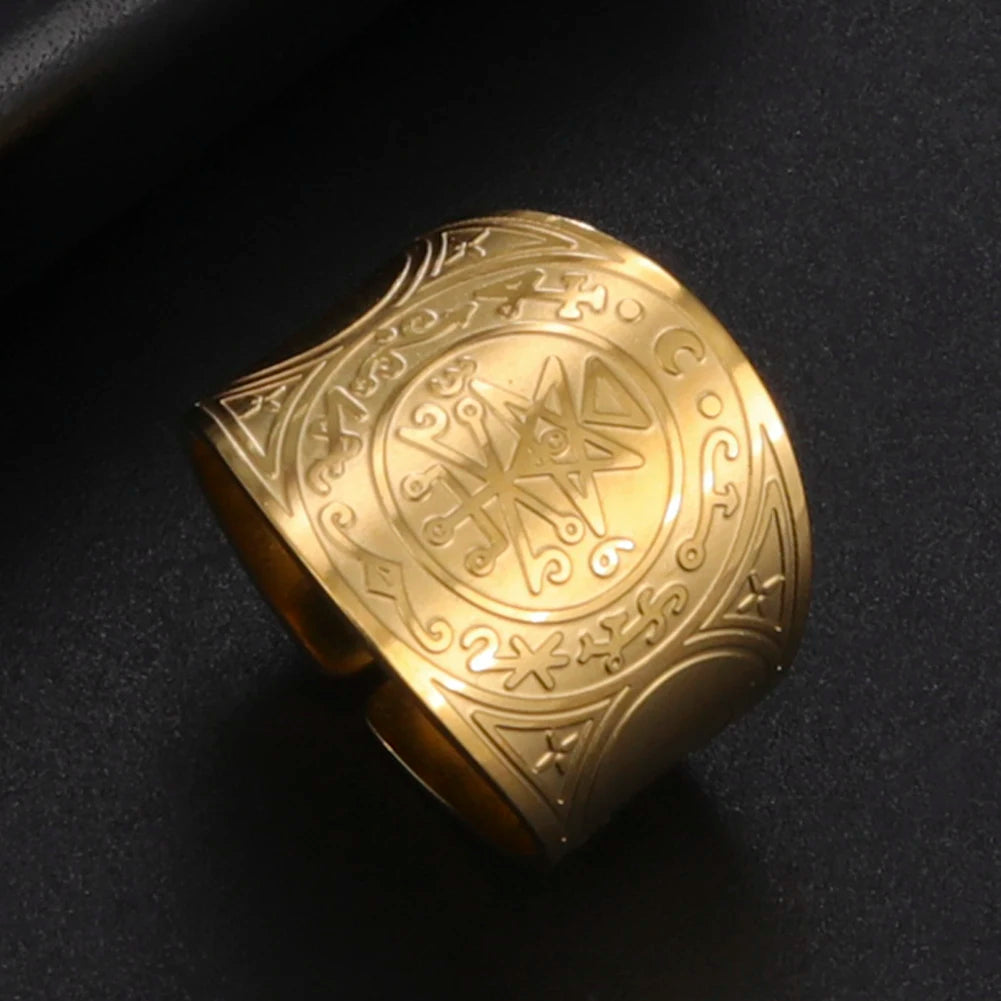 Dawapara 7 Archangels Protection Ring – Metatron Cube, Lilith Symbol, King Solomon Secrets Vintage Amulet Jewelry