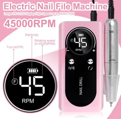 New 45000RPM Professional Electric Nail Drill – Rechargeable Nail File for Gel Nails, Low Noise Sander, Nail Accessories