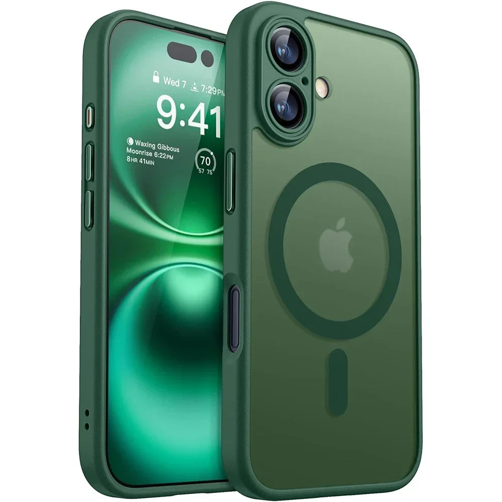 Matte Magnetic Translucent Armor Case - Shockproof MagSafe Cover for iPhone 11-17 Pro Max, Plus & Wireless Charging
