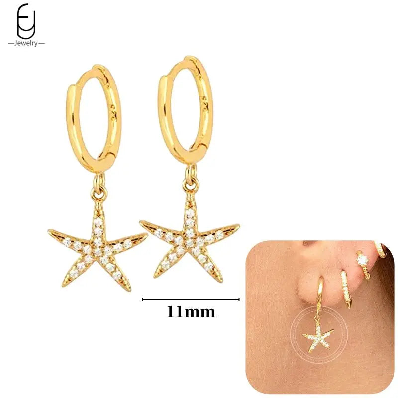 925 Sterling Silver Earrings for Women – Cute Starfish & Shrimp Pendant, Red Chili & Star Enamel Gold Fashion Jewelry