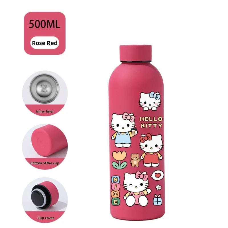 Sanrio Hello Kitty Insulated Sport Bottle — Double-Layer Stainless Steel Vacuum Cup, Small Mouth Coffee Bottle, Angel Color Frosted Finish