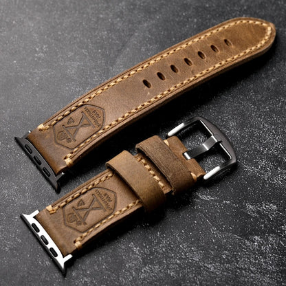 Handmade First Layer Cowhide Leather Band – German Leather for Apple Watch 8 Ultra, 7, SE, Retro Style, Keather Thickened Bracelet