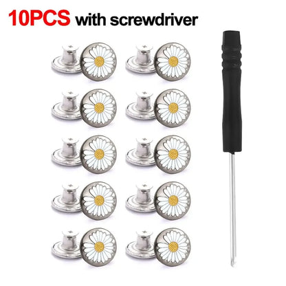 10Pcs 17mm Metal Jeans Buttons – No-Sew Screw Replacement Repair Kit for Pants & Denim