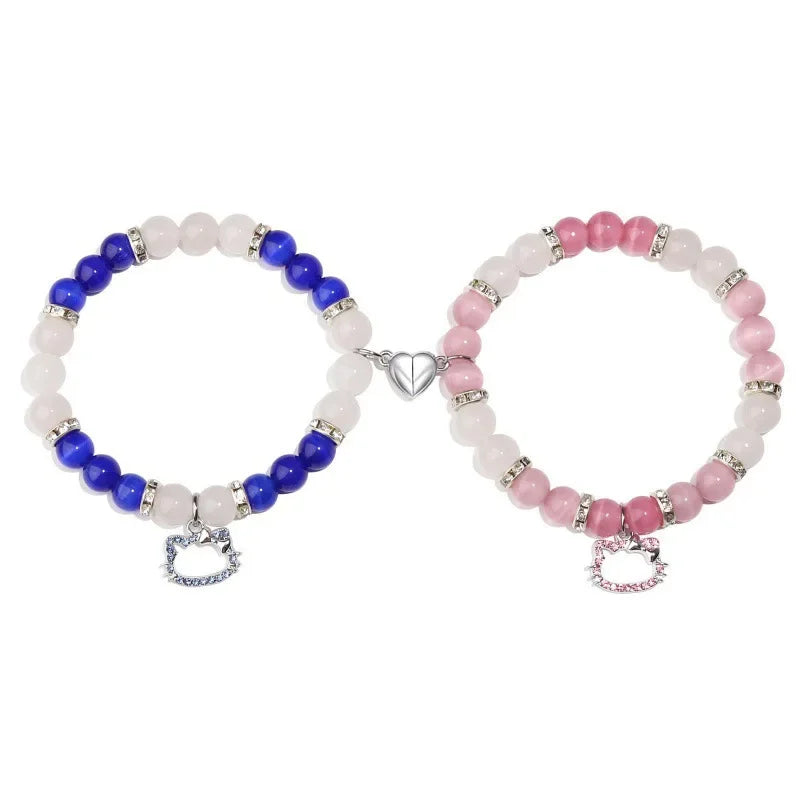 2-Piece Spider Cat Beaded Bracelet Set - Cat Eye Heart Friendship Bracelets with Colorful Beads for Best Friends