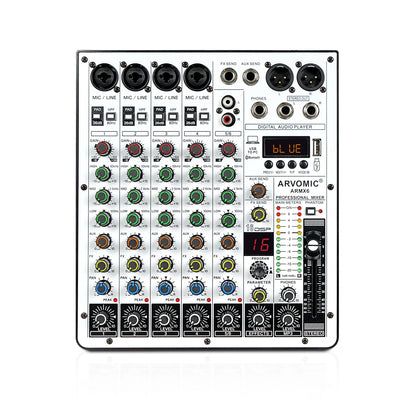 ARVOMIC 6 Channel DJ Audio Mixer – USB Interface, Bluetooth, 16 DSP Effects, 3-Band EQ (ARMX-6)