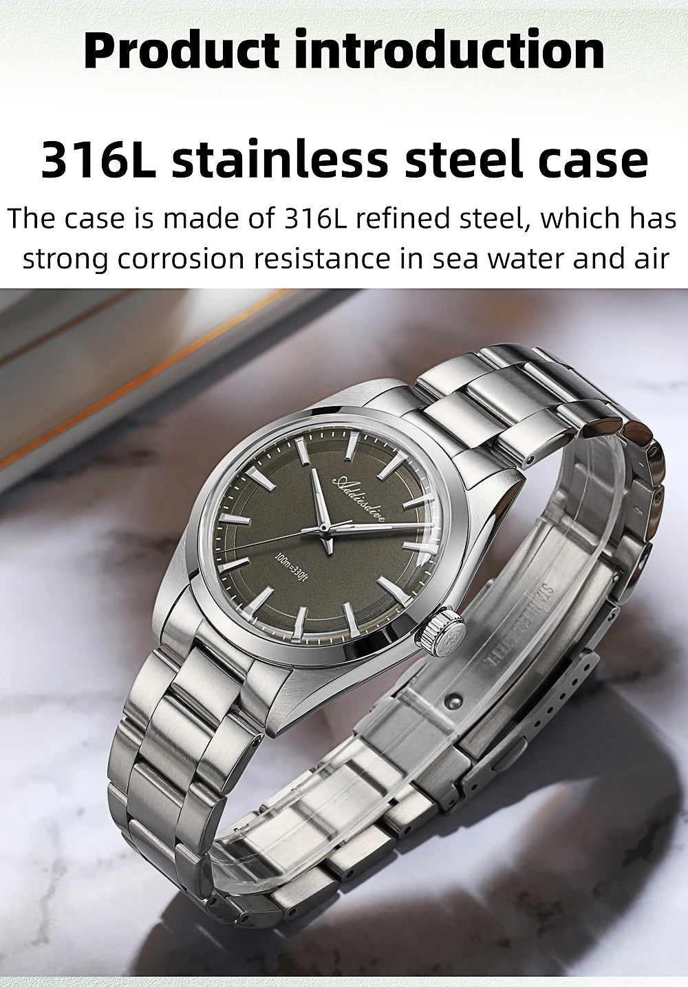 ADDIESDIVE Men's Luxury Quartz Watch – VH31, 100m Waterproof, Green AR Coating, Luminous, 316L Stainless Steel, 36mm