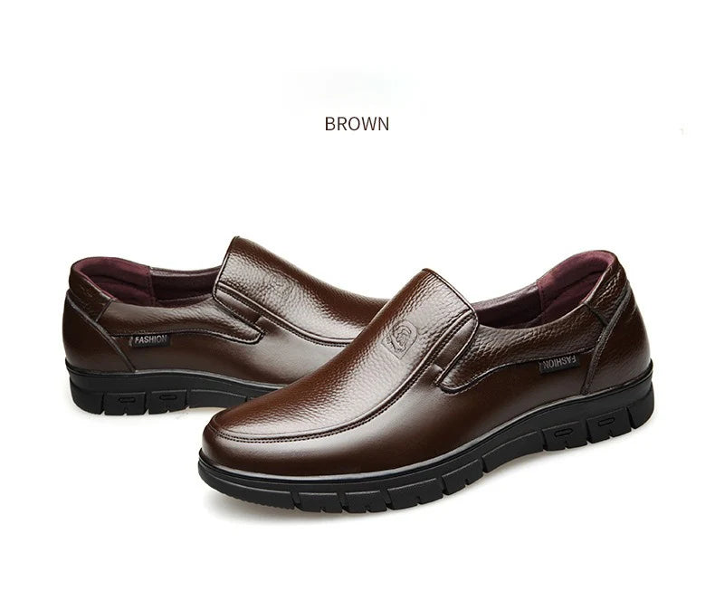Genuine Leather Casual Shoes for Men – Flat Platform Walking Loafers, Breathable Handmade Outdoor Sneakers