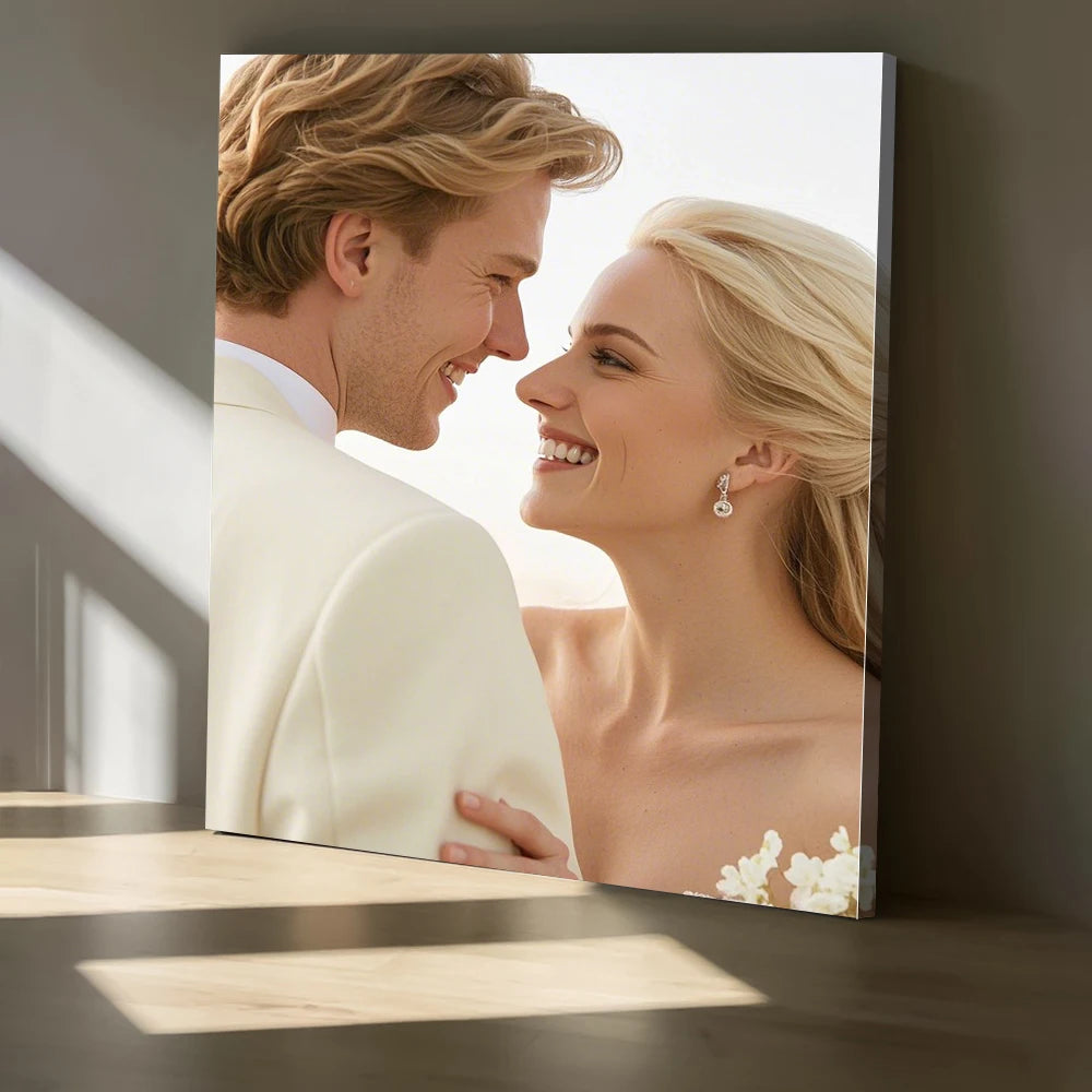 Custom Photo Canvas Poster with DIY Wood Frame Personalized Family, Couple & Pet Gift