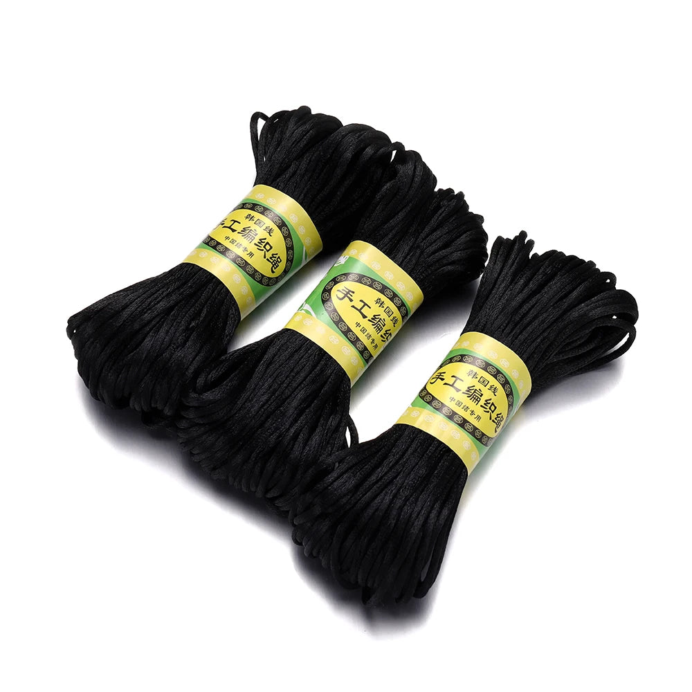 20m/Lot Chinese Knotting Silk Macrame Cord – 1.5mm & 2mm Nylon Black Satin Beading & Shamballa Thread