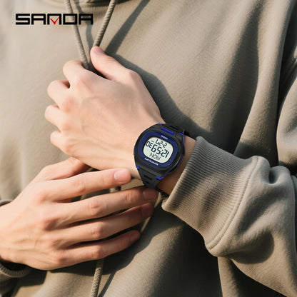 SANDA 2195 Square Digital Watch - Multifunction Waterproof LED Sports Wristwatch for Students